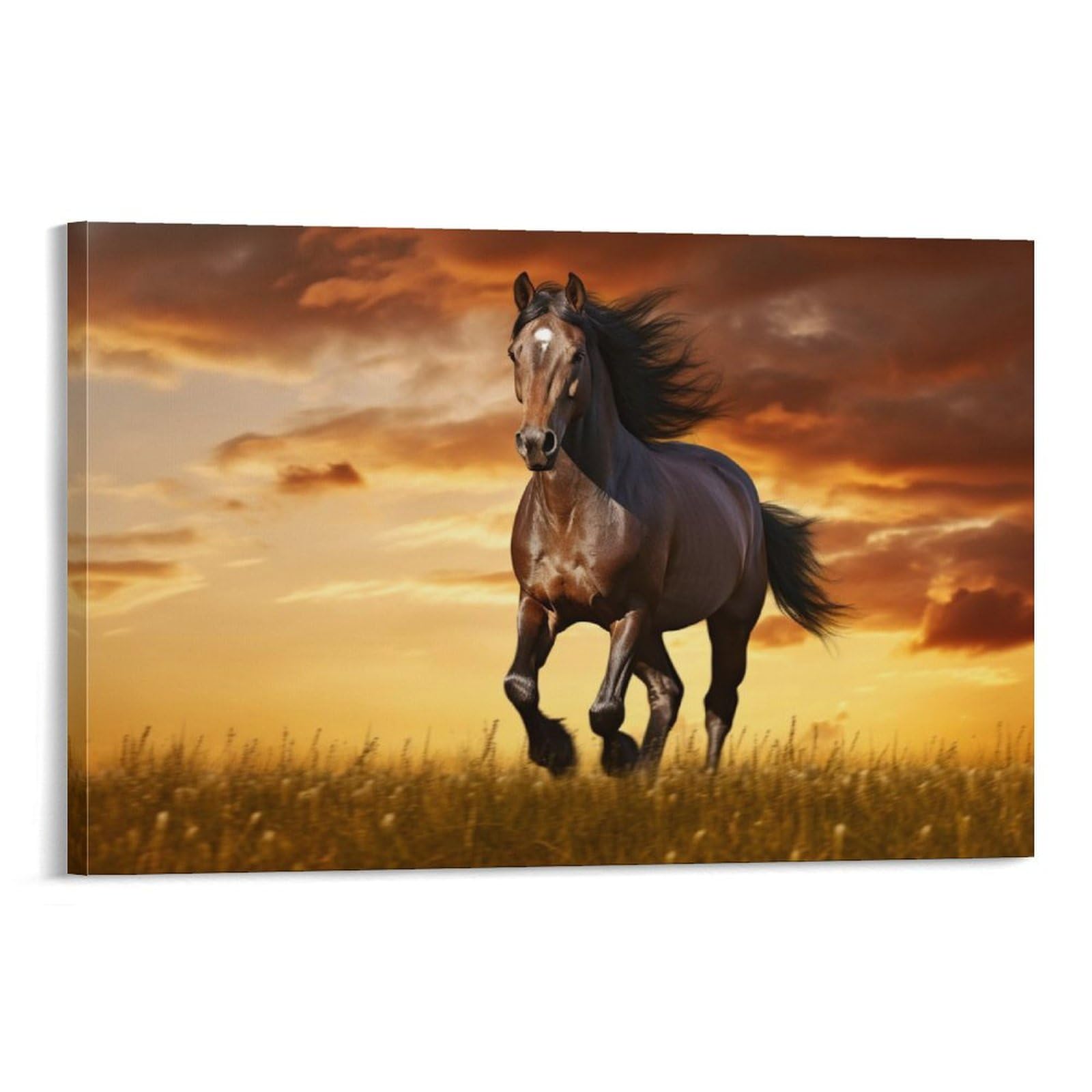 Amazon.co.jp: 絵画 夕暮れに走る馬インテリア 絵画 超リアルな動物