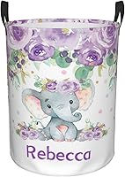 Vista 8 de Cesta de lavandería personalizada con diseño de jirafa, león y flores rosadas, con asas, impermeable, para decoración de dormitorio y baño.