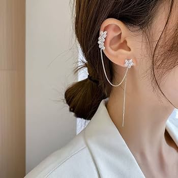 Amazon.com: PXYXHKJ Flower Tassel Bone Clamp Earrings Set