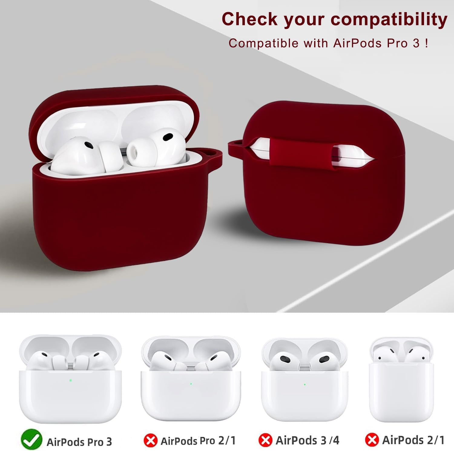 KOUJAON Compatible with AirPods Pro 3 Case Cover 2025 with Bling Keychain Cleaner Kit Silicone Case for AirPods Pro 3rd Generation Wireless Earbuds (Burgundy) image 3