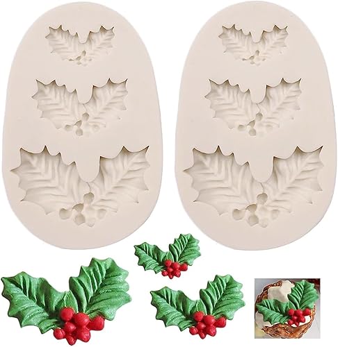 Miniatura 1 de 2 moldes de silicona de hojas de acebo, moldes de fondant de hojas para dulces de Navidad, decoración de pasteles de chocolate, cupcakes,