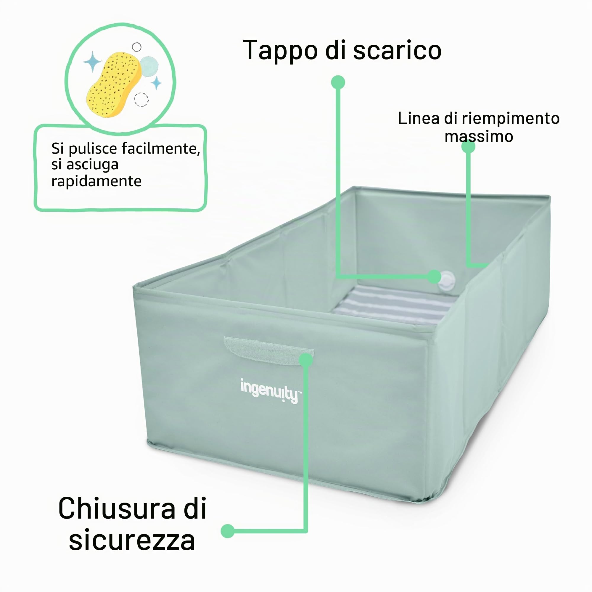 Ingenuity, Vasca Tuckaway per Bambini, Trasforma la Doccia in Vasca, Pieghevole e Compatta, Facile da Pulire, Senza Montaggio, 12 Mesi-5 Anni