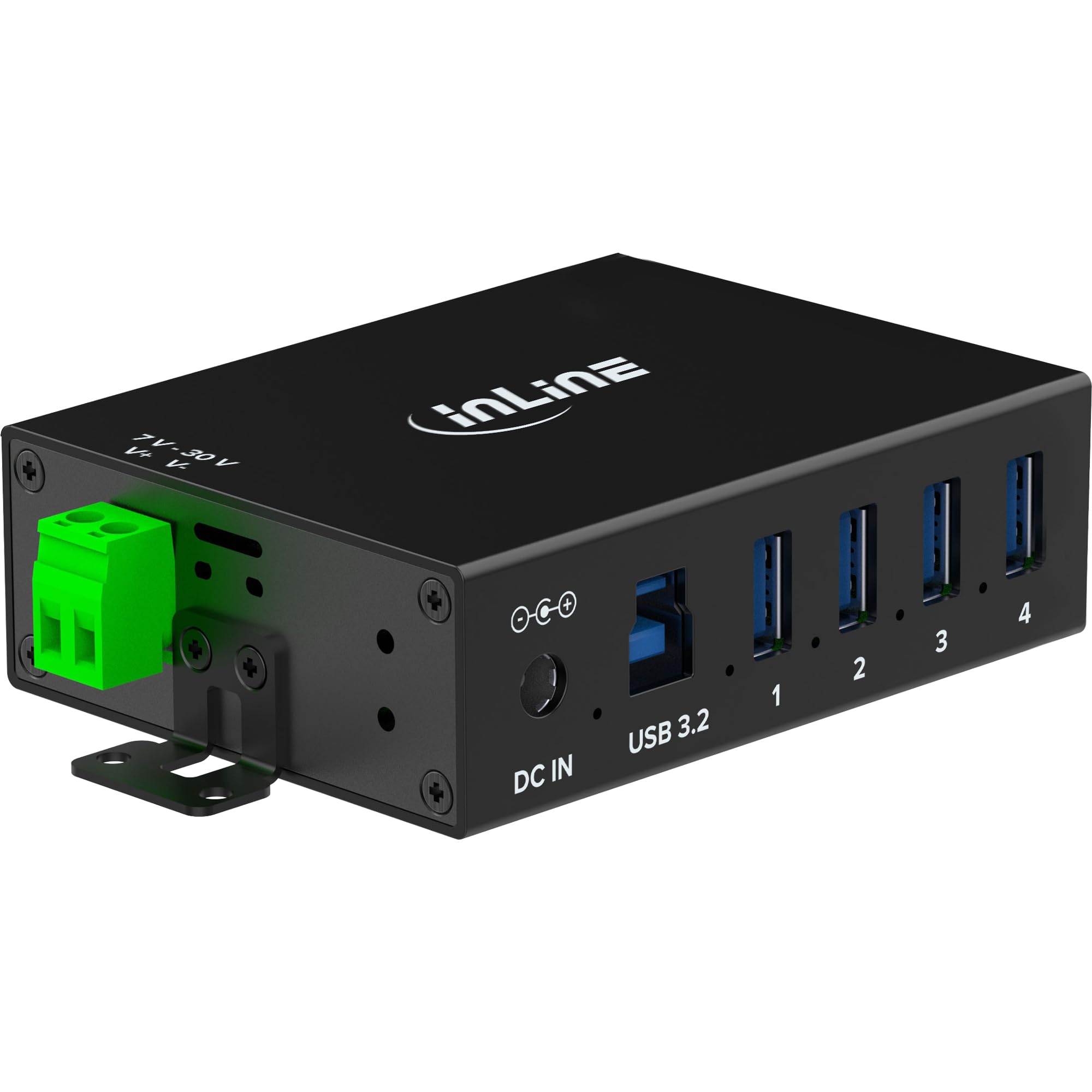 Inline Hub industriale USB 3.2 Gen.1 con 4 porte, alloggiamento in alluminio, montaggio su guida DIN, hub USB attivo con alimentatore, 5 Gb/s, 35396A