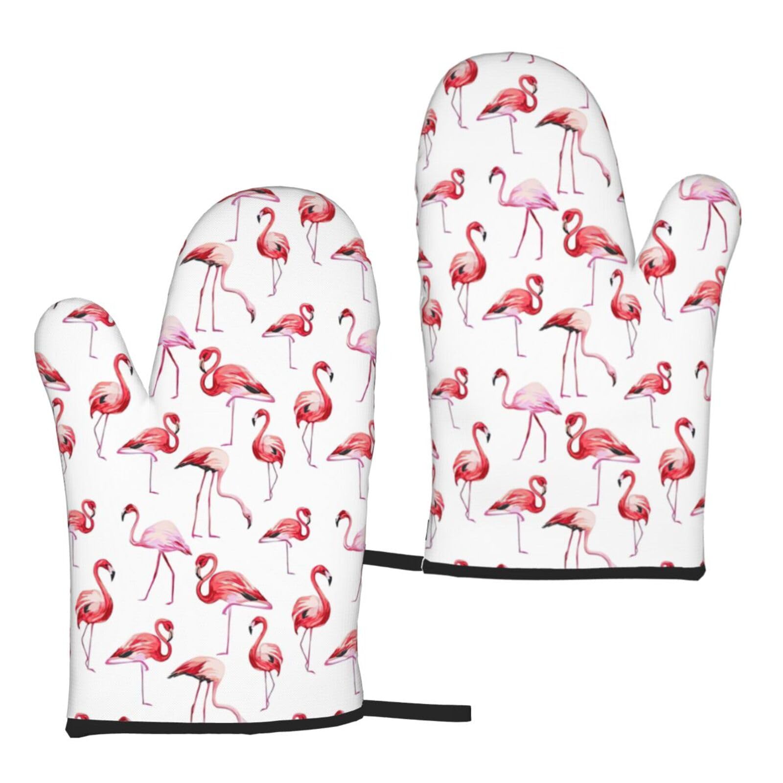 Painting Flamingo Print Heat Resistant Universal Fit Oven Microwave Gloves Home Cooking Baking Grilling