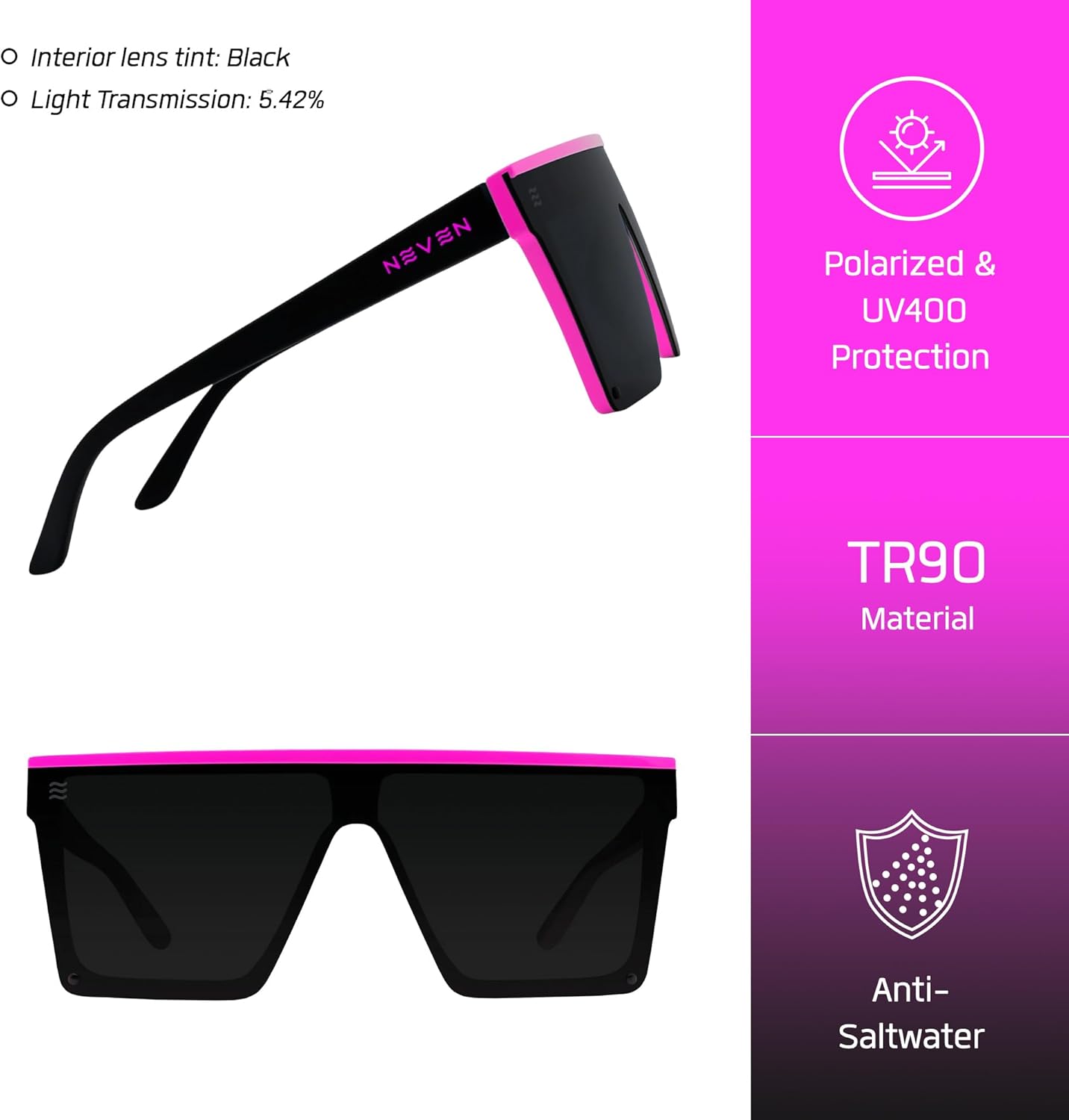 NEVEN LV TR90 Polarized Rectangular Sunglasses For Men & Women - UV 400 Sunglasses for Timeless Style