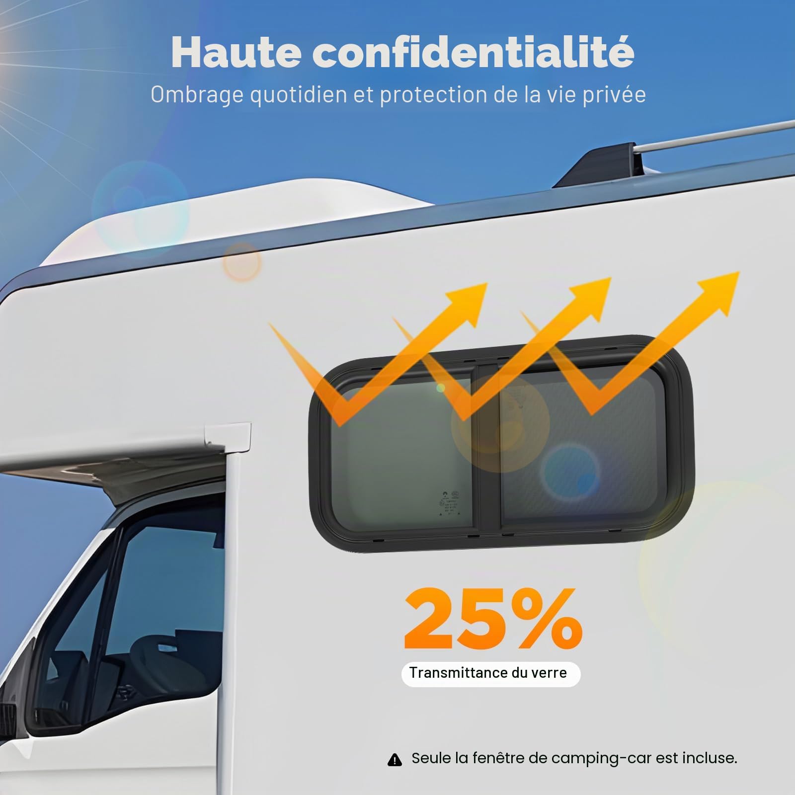 Fenêtre camping-car imperméable 700 x 400 mm Serrure mécanique Fenêtre coulissante pour caravane Fenêtre latérale 25 % Transmittance du verre Moustiquaires Contre les moustiques et insectes Pour