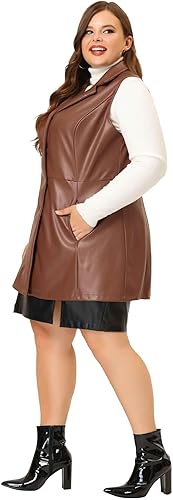 Miniatura 3 de Agnes Orinda Chalecos de talla grande para mujer, sin mangas, con solapa, casual, chaquetas de poliuretano
