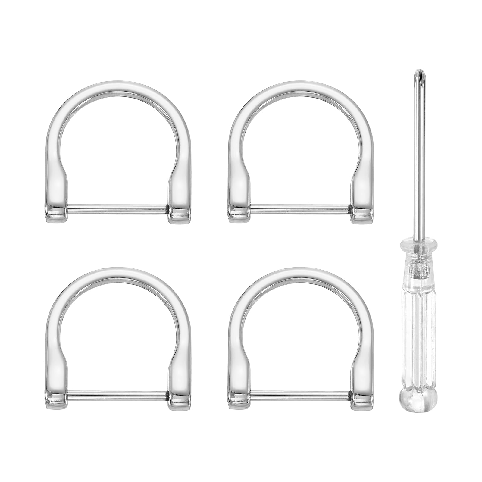 sourcing map 4pcs D-Rings Screw in Shackle 1" Metal Horseshoe U Shape Semicircle D Ring Purse Key Holder with Screwdriver for DIY Leather Craft Keychain Collar Accessories, Silver