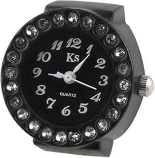 Qtqgoitem Lady Black Expansion Band Rhinestone Decor Ring Watch (Model: bb2 998 2a6 2c6 DAF)