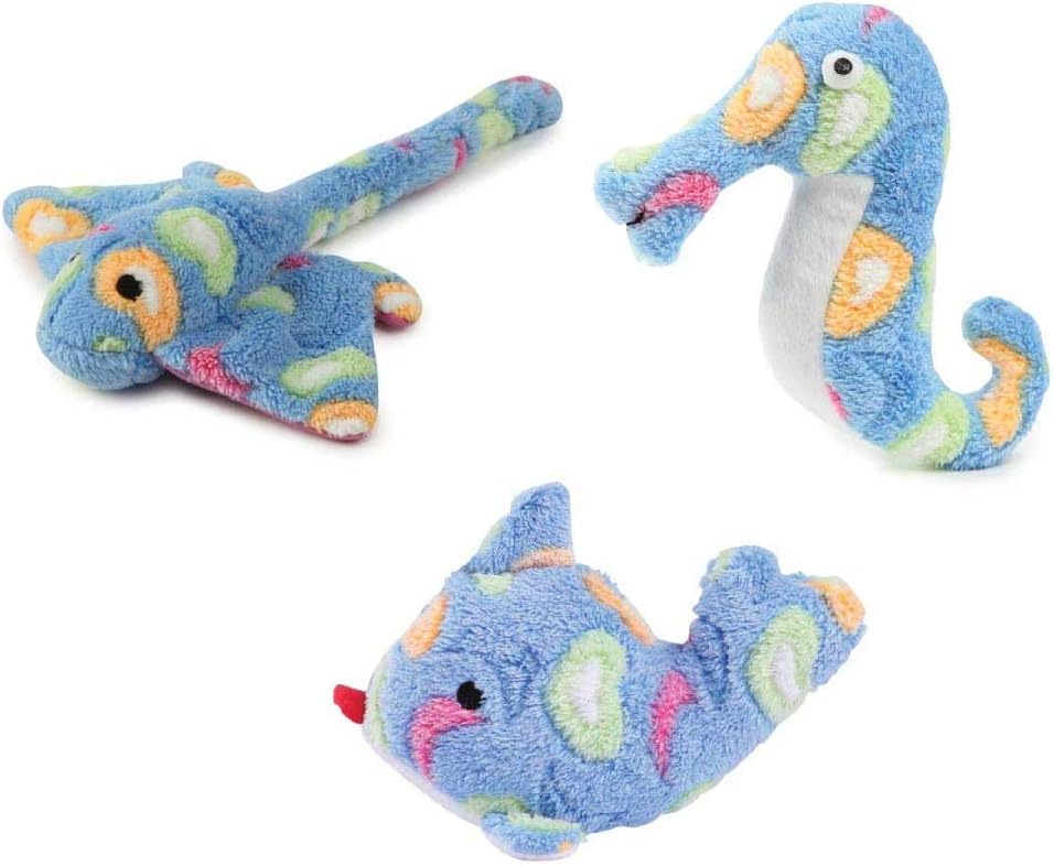 Zanies Sea Charmers Dog Toys Ocean Creature Squeak Toy Seahorse Fish Stingray Sets Too (Blue Set of All 3 Toys)