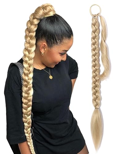 Braided Ponytail Extension with Hair Tie, Fake Braid Blonde Ponytail