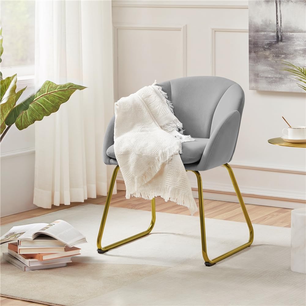 Yaheetech Silla de Comedor Moderno Tapizada Terciopelo con Apoyabrazos y Respaldo Ergonómico Gris