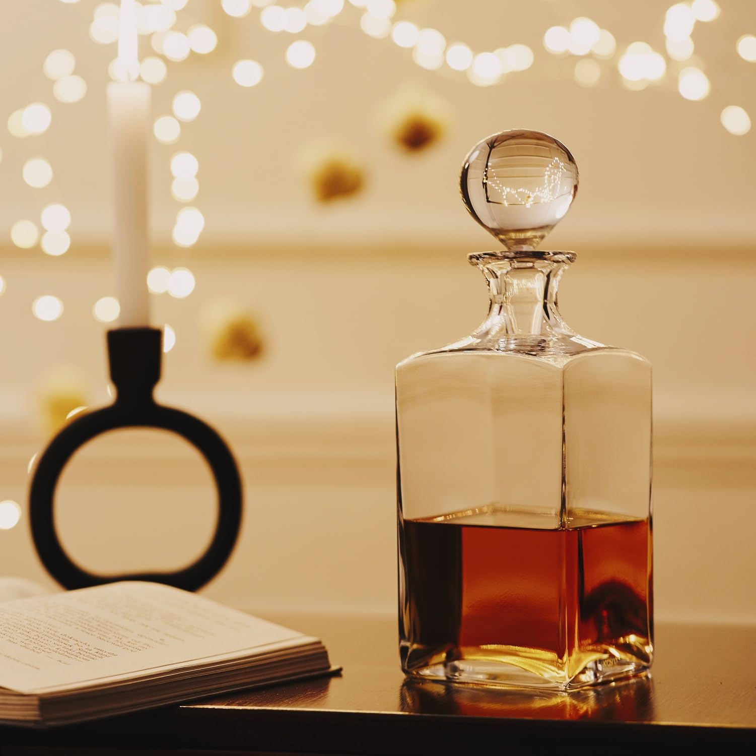 KROSNO Dekanter do Whisky, Bourbona i Rumu Caro z Korkiem, 1000 ml | Szkło Kryształowe Bezołowiowe, korek ogranicza utratę aromatu, do whisky, bourbona i rumu, elegancki prezent