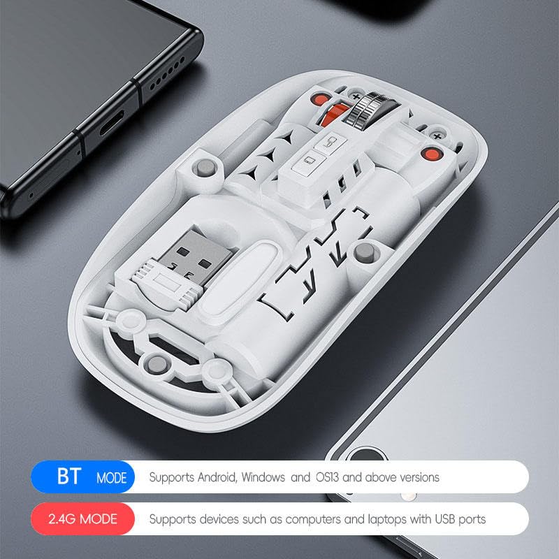 Image of FORIDA Dual Mode Wireless Mouse (2.4G + Bluetooth 5.2), Rechargeable Transparent Silent Mouse with Magnetic Cover, 800 /1000 /1400 DPI for Laptop, PC, Tablet, Multicolor
