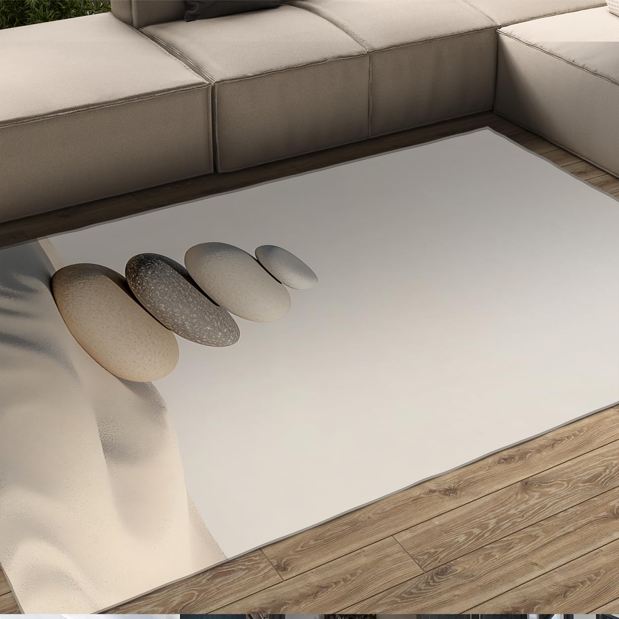 Tapis de salon 240x340cm lavable et antidérapant style vintage beige sable