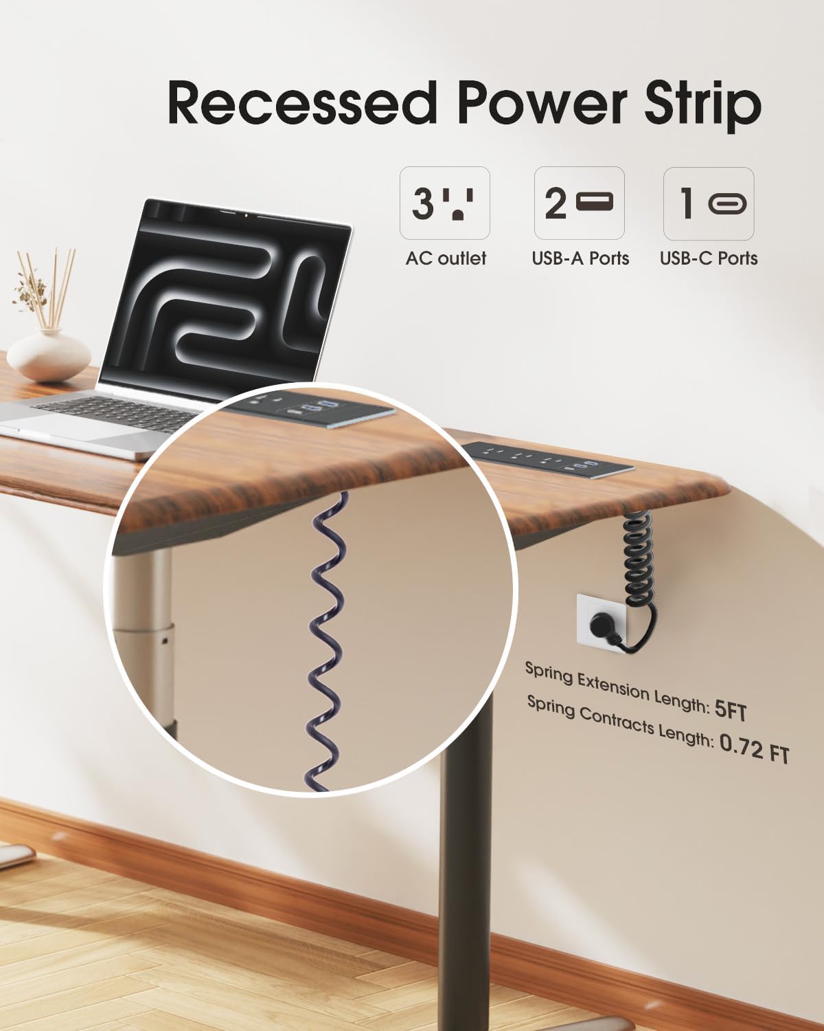Recessed Power Strip, Drawer Outlet with USB C PD20W Fast Charger Station, Recessed Outlet, Spring Power Cable for Cabinets,Conference Rooms, Office Tables, Furniture (Black)