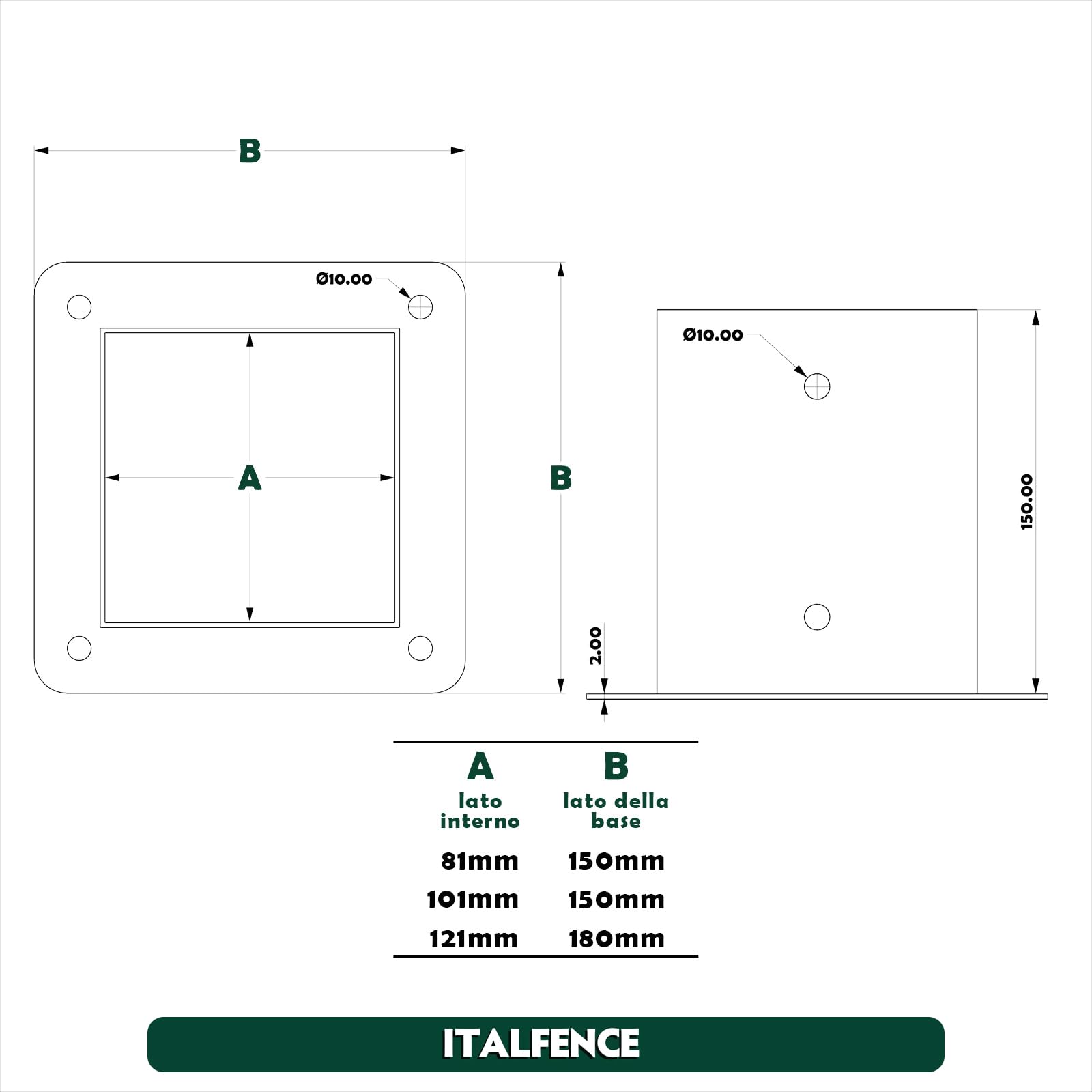 Supporto per palo in legno quadrato, zincato a caldo [81x81mm, 5 pezzi]