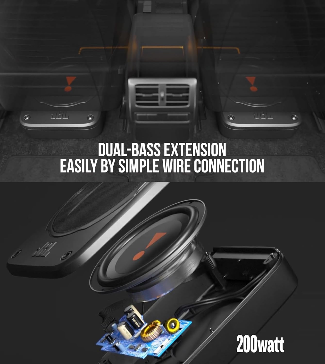 JBL BassPro Lite: Subwoofer Attivo Auto Ultra-Compatto con Amplificatore Integrato da 100 watt, Subwoofer Auto Amplificato sottosedile, Cabinet in Alluminio, Facile installazione e compatibilità