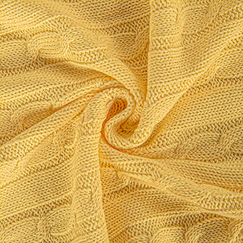 Image of NTBAY 100% Pure Cotton Cable Knit Toddler Blanket, Super Soft Warm Breathable 30x40 Baby Blanket for Crib, Stroller, Nursery, Travel, Newborn, 30x40 Inches, Yellow