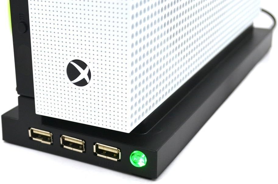 Vertical Stand with Cooling Fan and 3 USB Ports for Xbox One S Console, Unique All-In-One Appearance Design