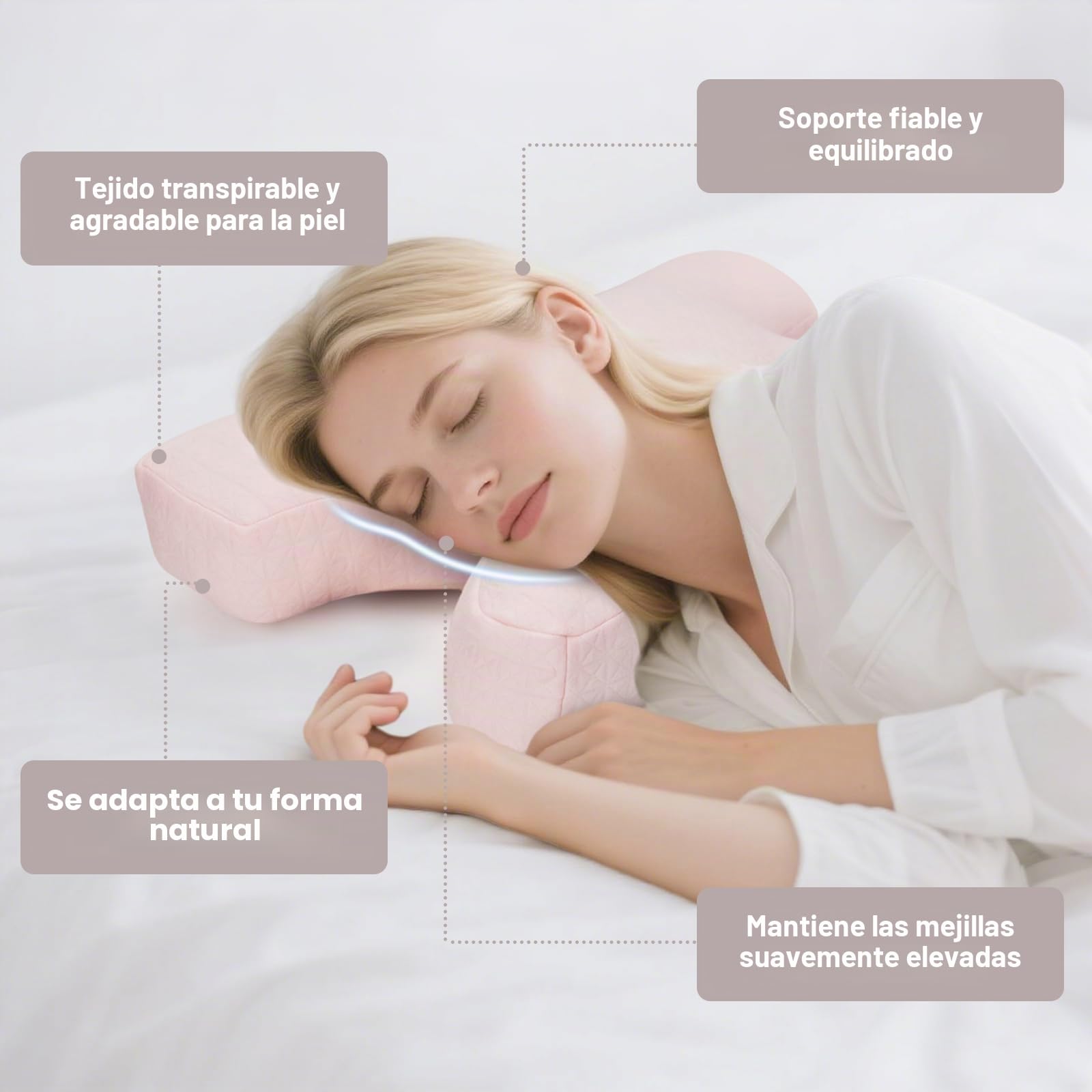 vocheer Almohada antiarrugas, almohadas de belleza ajustables que proporcionan apoyo para el cuello y alivio del dolor, almohada alternativa de plumón agradable a la piel, diseño ergonómico de