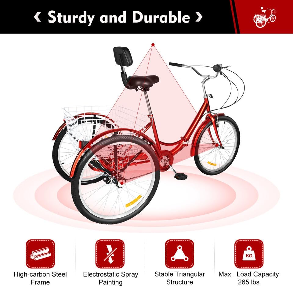 HpJfdsU Tricycle Adulte à Gros Pneus De 24 Pouces (7 Vitesses) - Cadre à Passage Bas/Grand Panier/SièGe Plus Large RéGlable, VéLos De CroisièRe pour Adultes + éCran LCD + Phare Blue HpJfdsU Tricycle Adulte à Gros Pneus De 24 Pouces (7 Vitesses) - Cadre à Passage Bas/Grand Panier/SièGe Plus Large RéGlable, VéLos De CroisièRe pour Adultes + éCran LCD + Phare Blue