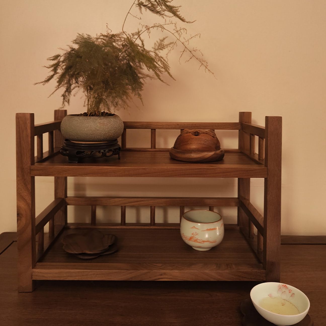 Amazon｜MJKQ9 卓上ラック 机上ラック 木製 ウォルナット 多機能 卓上