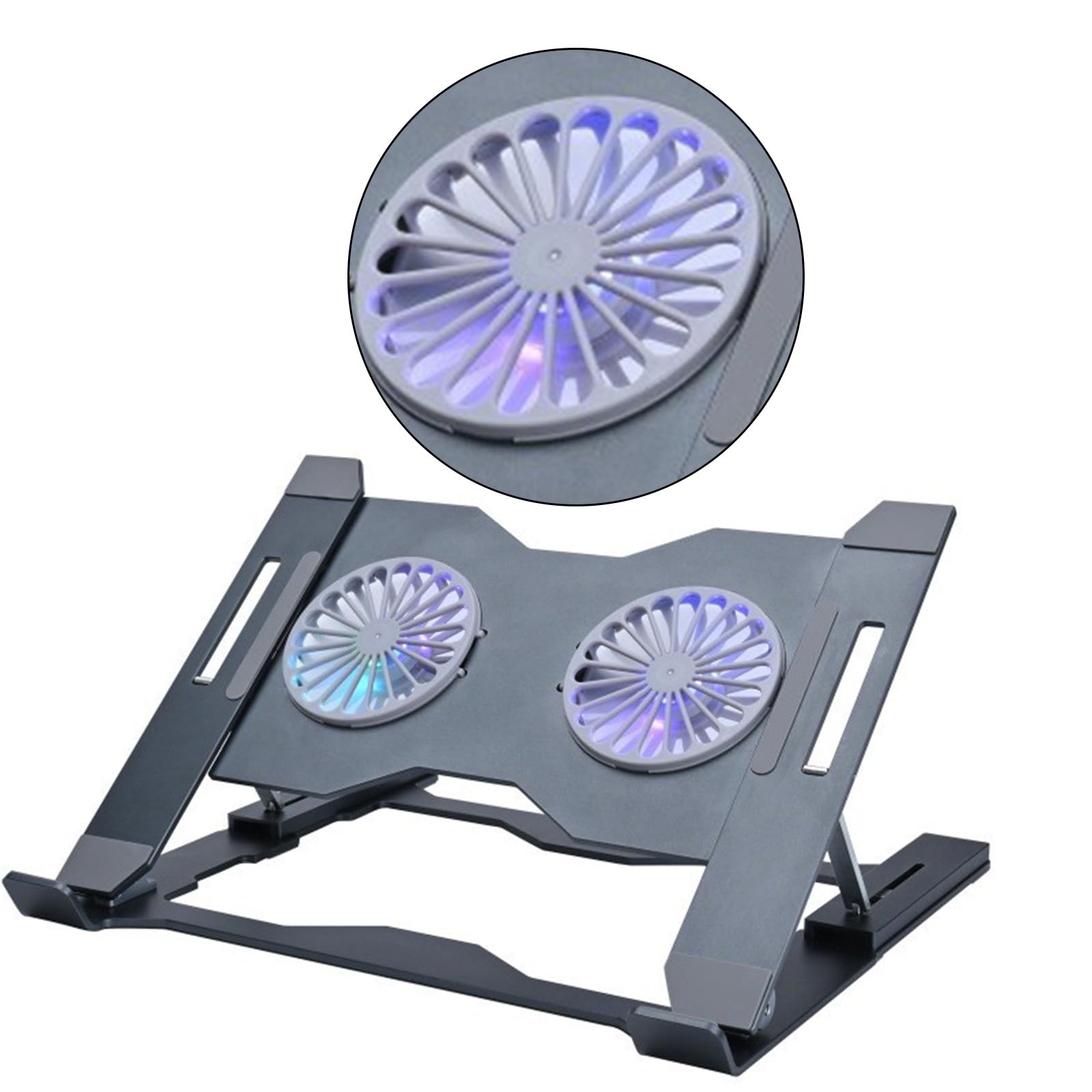 Soporte ergonómico para portátil con ventilador grande y almohadilla de refrigeración de aluminio en ángulo