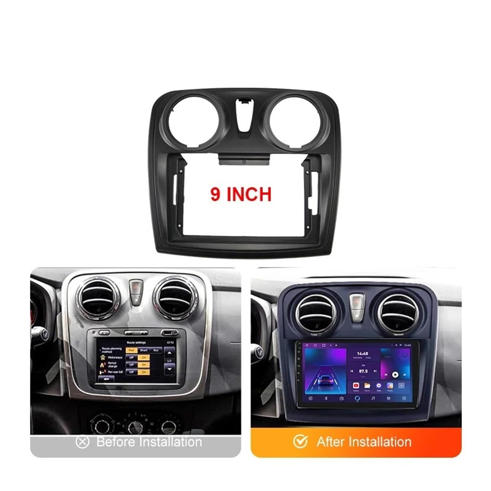 Fascia Marco Panel Caja Canbus Tablero Cable Alimentación Embellecedor para Sandero para Símbolo para Logan 2014 + Marco Fascias Radio Coche 9 Pulgadas Juego Panel Radio