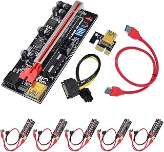 PCIE Riser Card 1X to 16X GPU Risers with 8 PCS Solid Capacitors for Ethereum Bitcoin Miner Rigs, 24Inches USB 3.0 Cable Upgrade Version Ver009c 6Pin Risers (6 PCS)