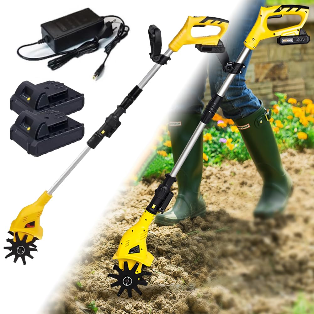 Eiwitany Cordless Front Tine Garden Tiller Cultivator,25cm Working Width & 10cm Tilling Depth, Electric Rotavator for Gardening Use