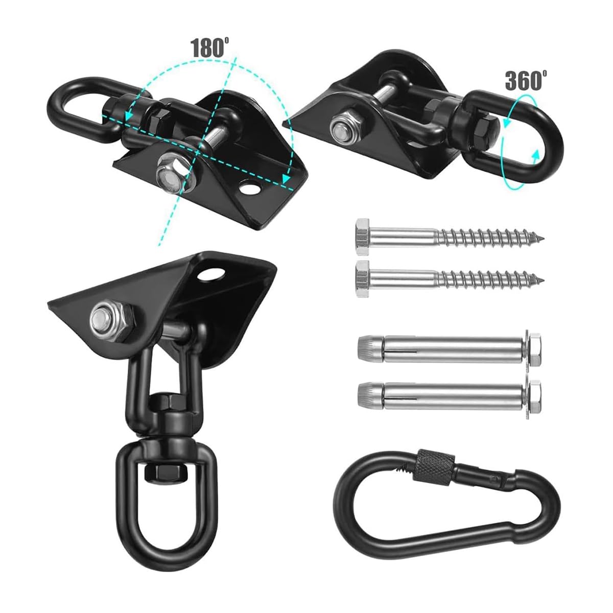 ⭐️ハンモックサスペンションキット、天井フック、360°回転 チェーンなし 黒 ⭐️ハンモックサスペンションキット、天井フック、360°回転