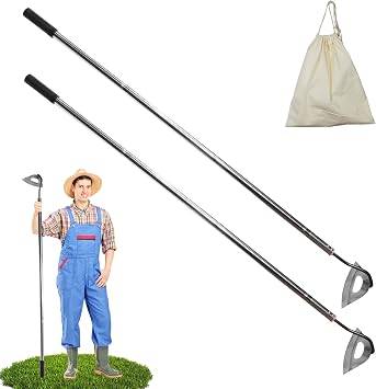 Hoe Garden Tool,All-Steel Hardened Hollow Hoe Heavy Duty Action Hoe with 55 Inch Adjustable Handle Scuffle Garden Hula Hoe with Rake for Backyard Weeding,Farm Planting 2 Pack Long Handle Hoe