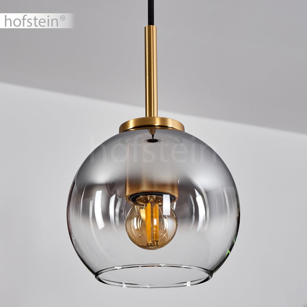 Lampada a sospensione Koyoto, lampada a sospensione in metallo/vetro nei colori oro/fumo, lampada con paralume in vetro (Ø 15 cm), altezza massima 140 cm, 1 x E27, senza lampadina/e