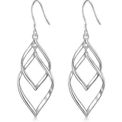 Sterling Silver Dangle Earrings for Women, 14k Gold Plated Double Linear Drop Statement Earrings Anniversary Birthday Gifts for Women