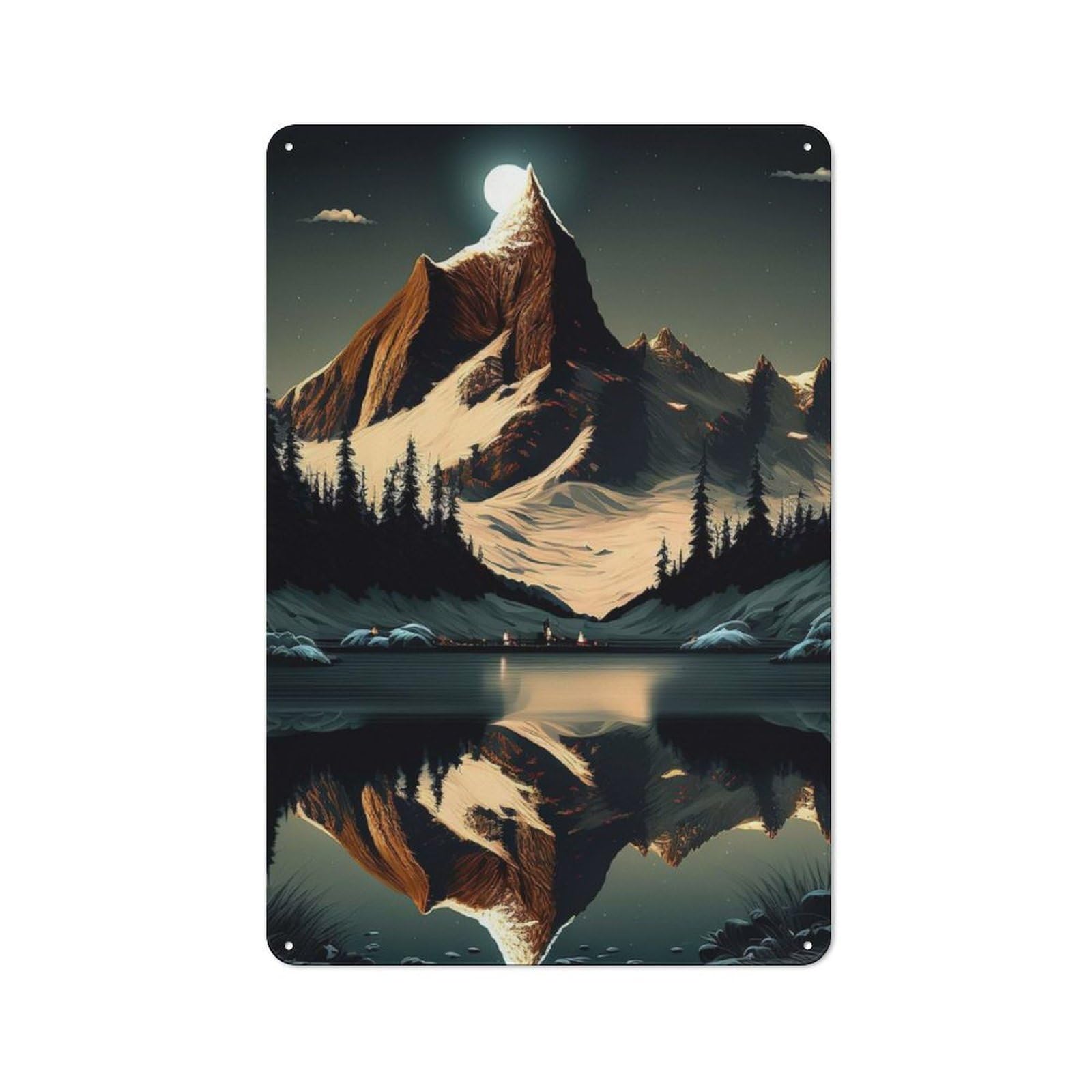 Mountain Lake Landscape Vintage Tin Wall Plaque 30x20cm for Studio Or Craft Room, for Garage, Workshop And Man Cave Decoration