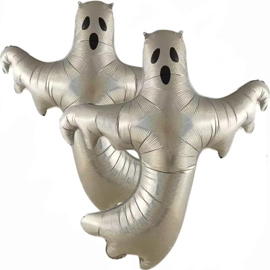 Halloween Iridescent Ghost Foil Balloons, 38" Mylar Balloons for Day of Death Birthday Party Decoration 2Pcs