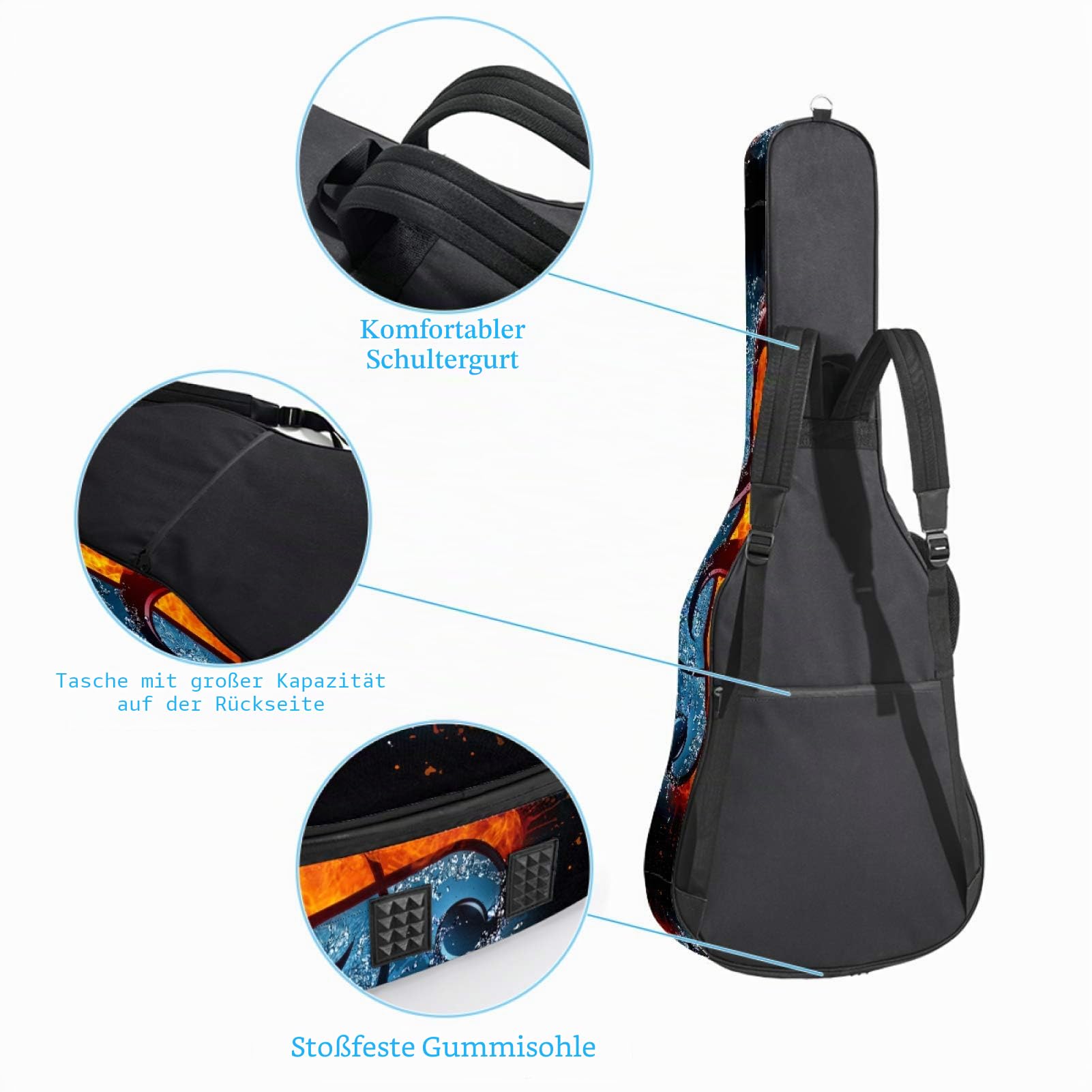 Gitarren-Gigbag, wasserdicht, Reißverschluss, weich, für Bassgitarre, Akustik- und klassische Folk-Gitarre, Tasche für Feuer und Wasser