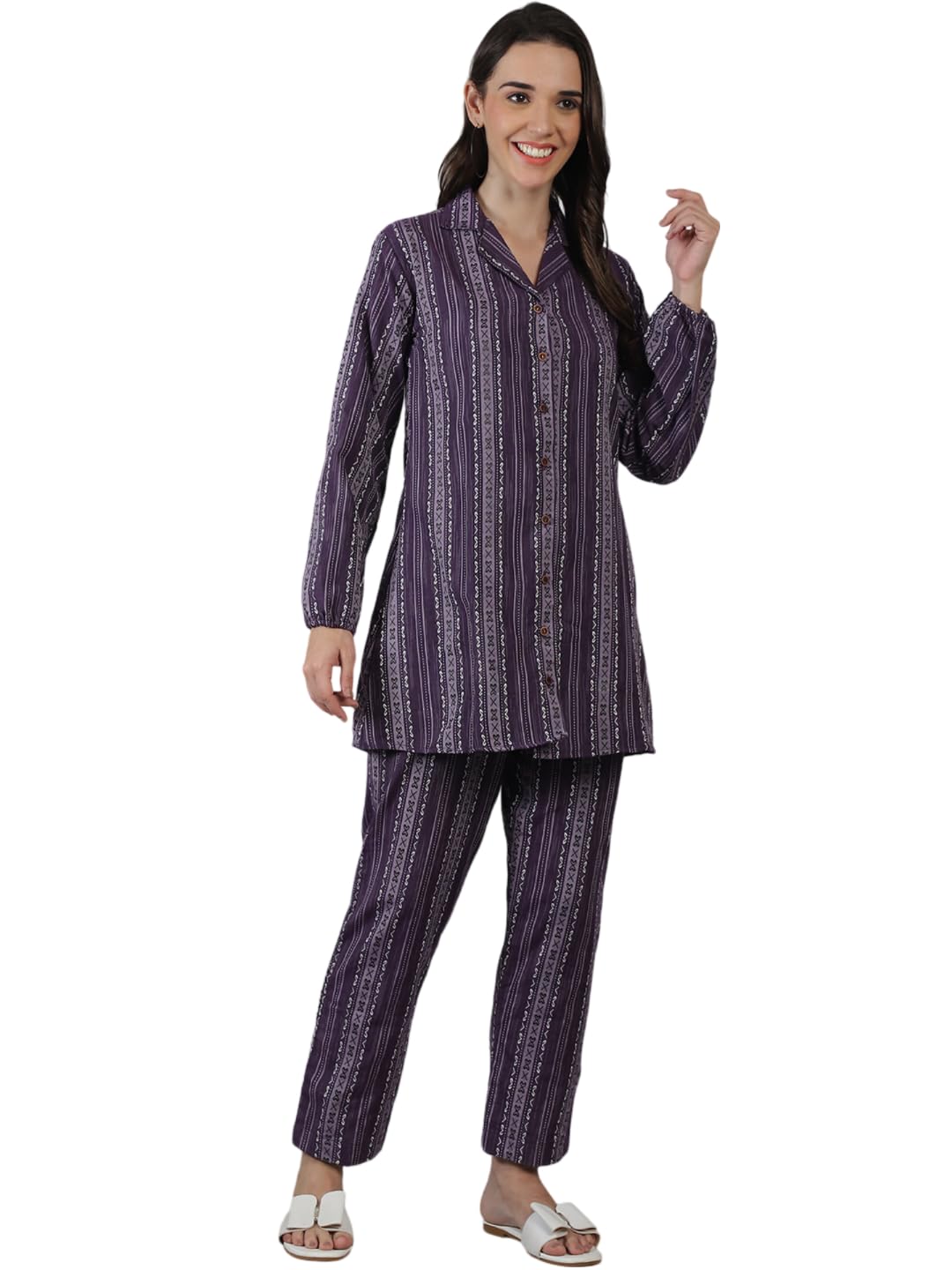 Purple Printed Women's Cotton Women's Set-image-5