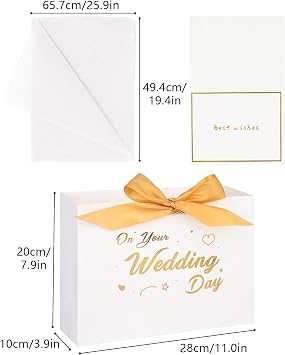 Wedding Gift Bag with Tissue Paper and Card, 11 inches White Gift Bag for Wedding Presents