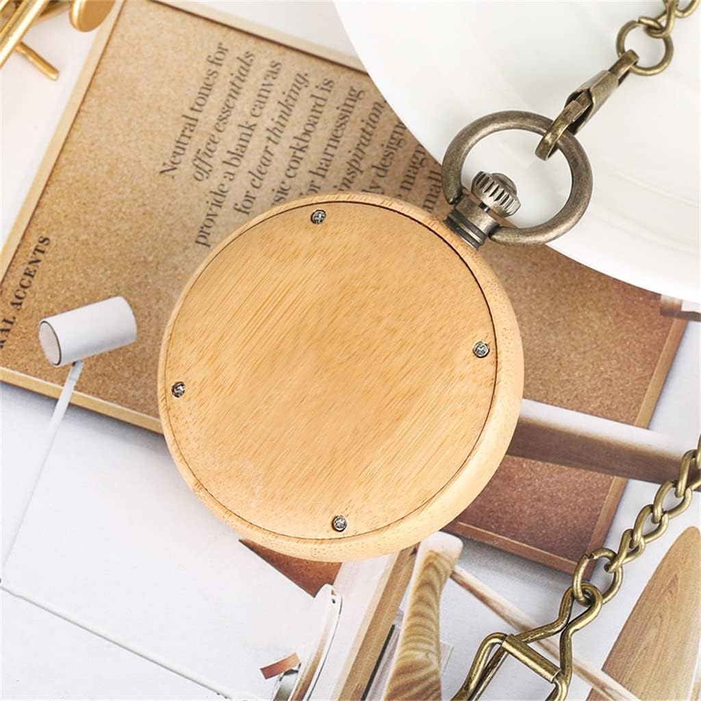 Thick Engraved Horse dial Quartz Pocket Watch Natural Wood Pendant Clock Vintage Bronze Pendant Pocket Watch Chain : Clothing, Shoes & Jewelry