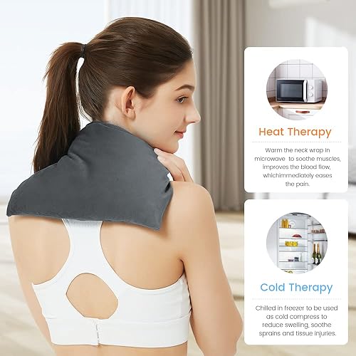 Miniatura 4 de Almohadilla térmica para microondas con funda lavable, 8 x 12 pulgadas, almohadilla térmica multiusos para microondas para cuello y hombros, bolsa