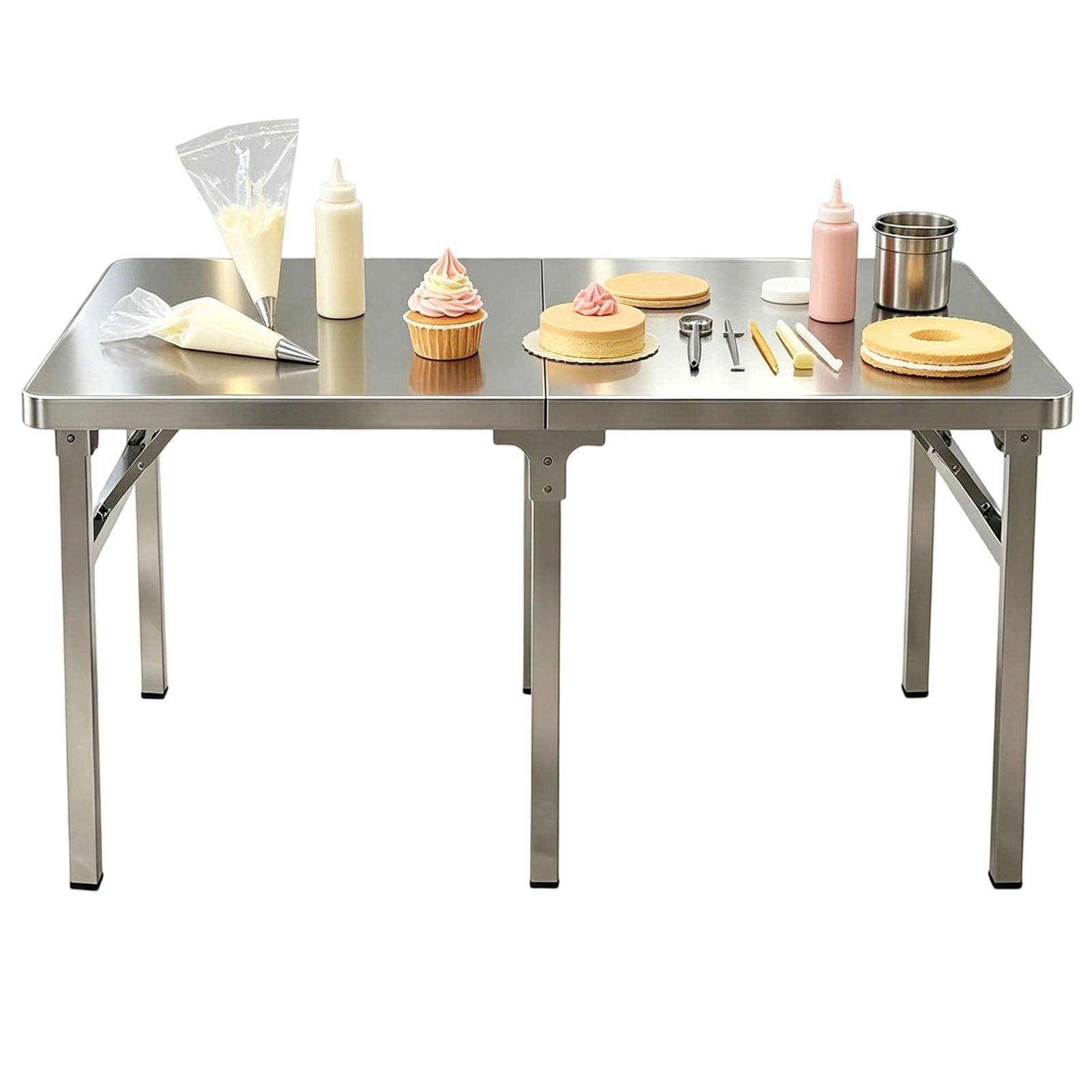 Klappbarer Edelstahltisch – Gewerblicher, klappbarer Vorbereitungstisch, Metallarbeitstisch, Lebensmittelzubereitungs-Werkbank, für Küche, Restaurant, Garage, Lager (150 x 40 x 55 cm)