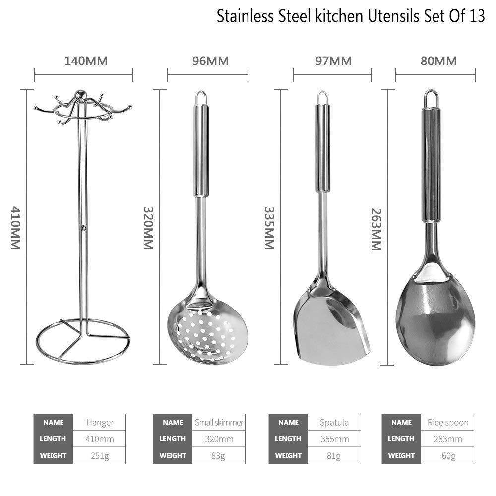 12 szt. Zestaw naczyń kuchennych ze stali nierdzewnej + wieszak na przybory kuchenne Nonstick Naczynia Zestaw naczyń kuchennych Łopatka Gadżety Gadżet kuchenny do naczyń kuchennych