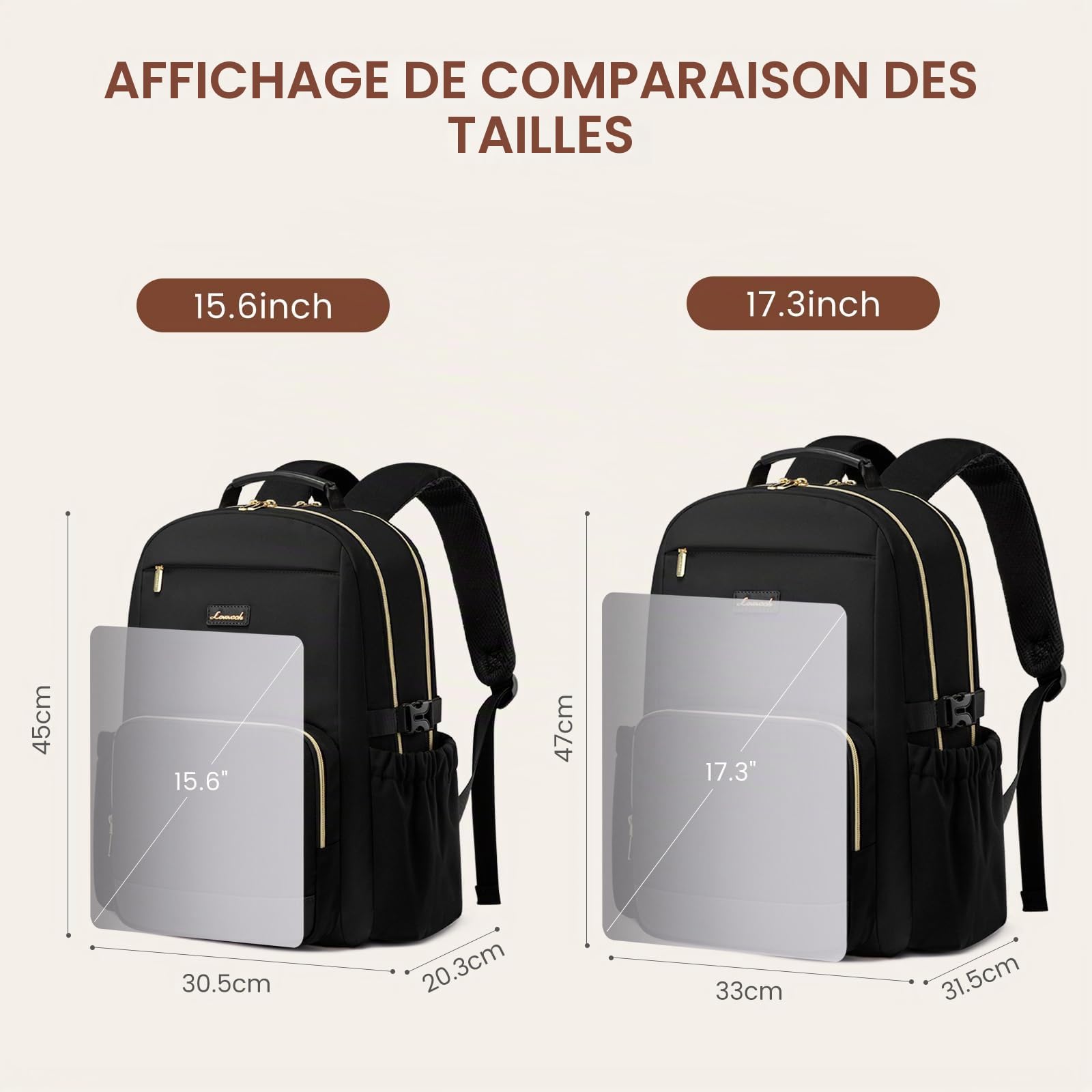 LOVEVOOK Sac à dos pour femme avec poche pour grande gourde, pour ordinateur portable de 15,6 pouces, idéal pour le voyage, le travail, les affaires et les enseignants universitaires, étanche.