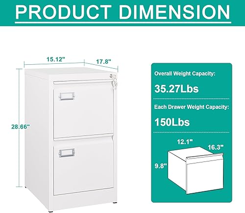 Miniatura 3 de SISESOL Archivador vertical de 2 cajones con cerradura, archivador de acero inoxidable, archivador de metal para organizador de oficina en casa,