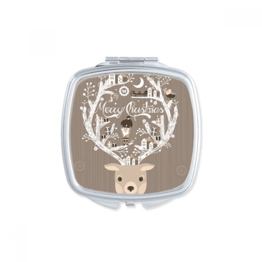 Miroir portable carré petit format pour maquillage de poche dessin Père Noël multicolore