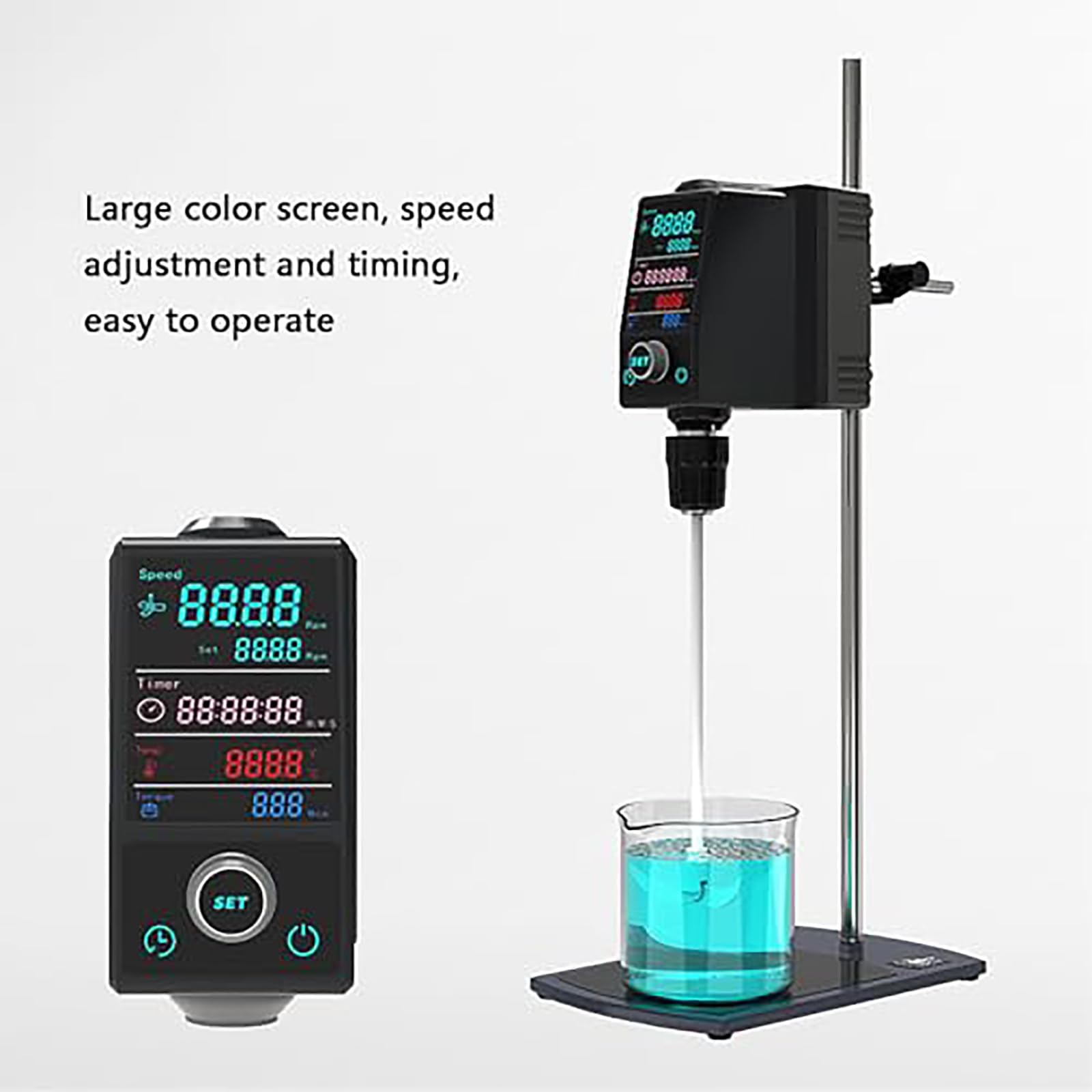 Miscelatore elettrico da laboratorio da 20 litri con velocità regolabile 50-2200 giri/min, protezione da sovraccarico, supporto e aste di agitazione per miscelazione di liquidi industriali
