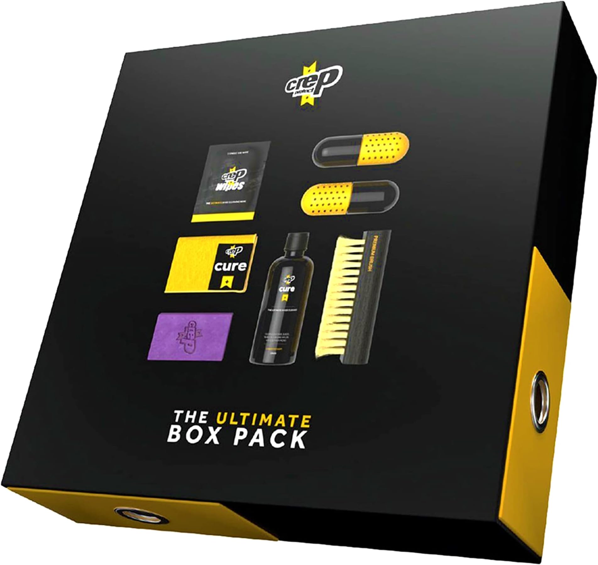 Box Pack - Premium Sneaker Cleaning Kit with 6 x Sneaker Wipes, 2 x Crep Protect Pill, Eraser, 100ml Cleaning Solution, Microfibre Cloth & Brush - One Size