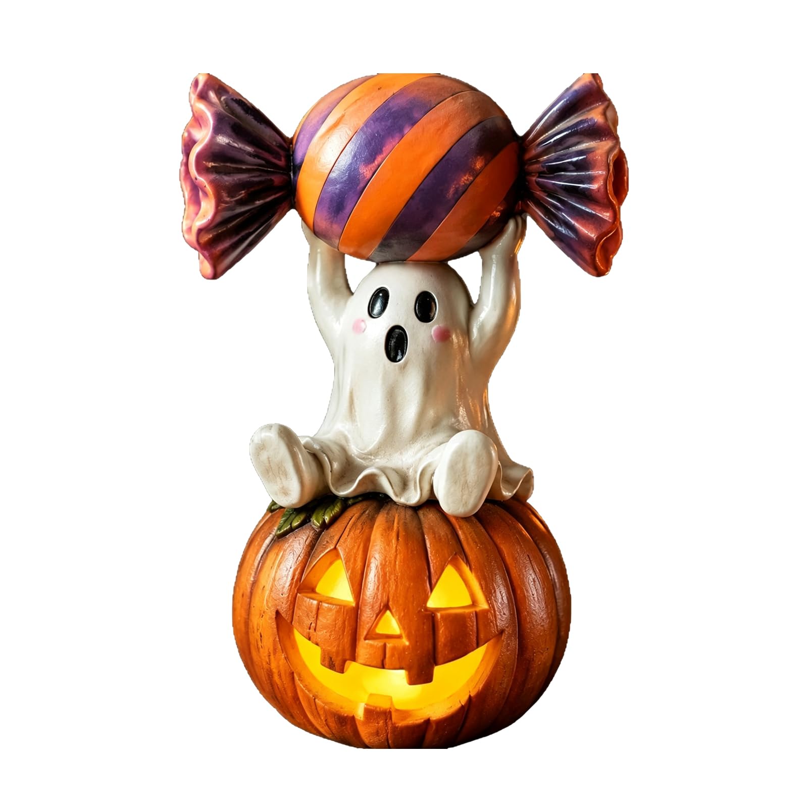 ZoraYorce Resin Ghost Pumpkin Candy Figurine Halloween Decor (White)